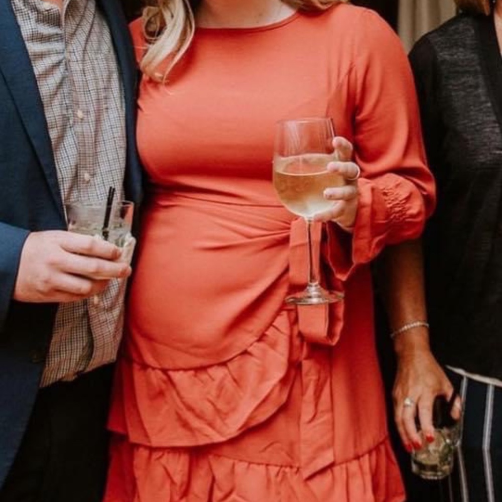 Red Wrap Dress, Long Sleeve and Ruffle Wrap Tie Dress